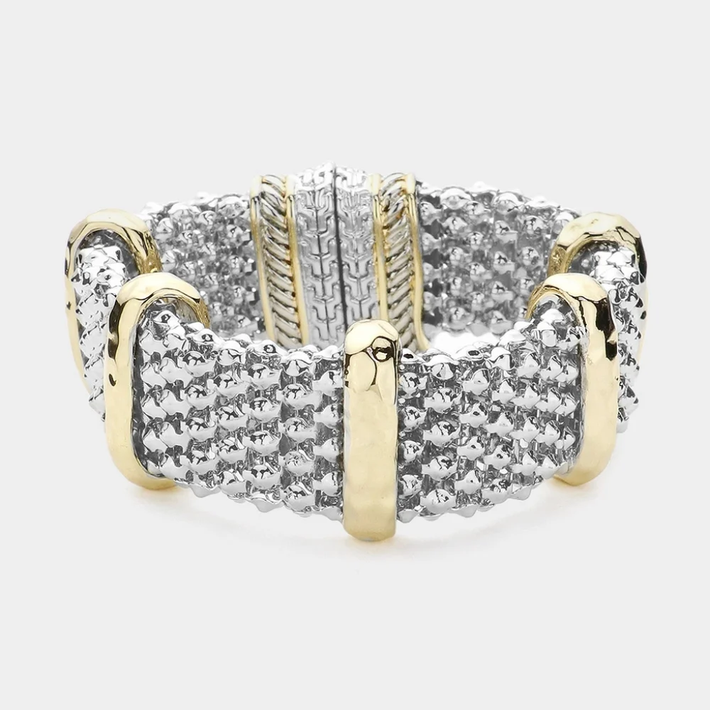 Two Tone Caviar Magnetic Bracelet Bangle Casual Bold Silver Gold Metal